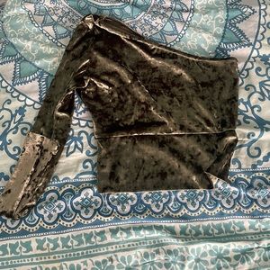 ONE SHOULDER OLIVE VELVET TOP FROM URBAN OUTFITTERS